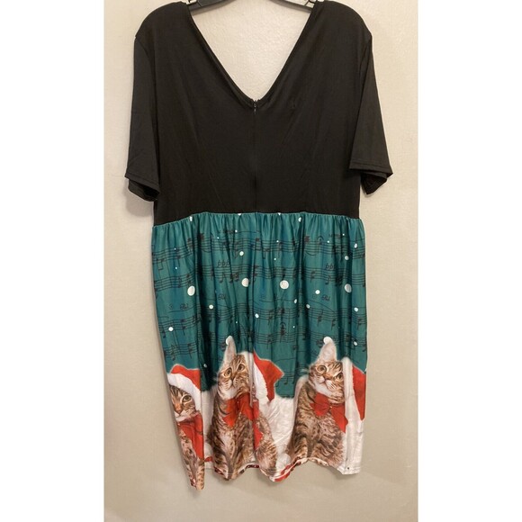 Moking Top Women's Holiday Cat Dress Knee Length Multicolor V-Neck Plus "3XL" - Picture 12 of 14